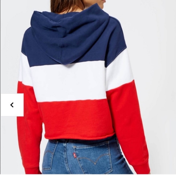 Levi's Cropped Blue, White & Red Hoodie Small - Picture 8 of 8